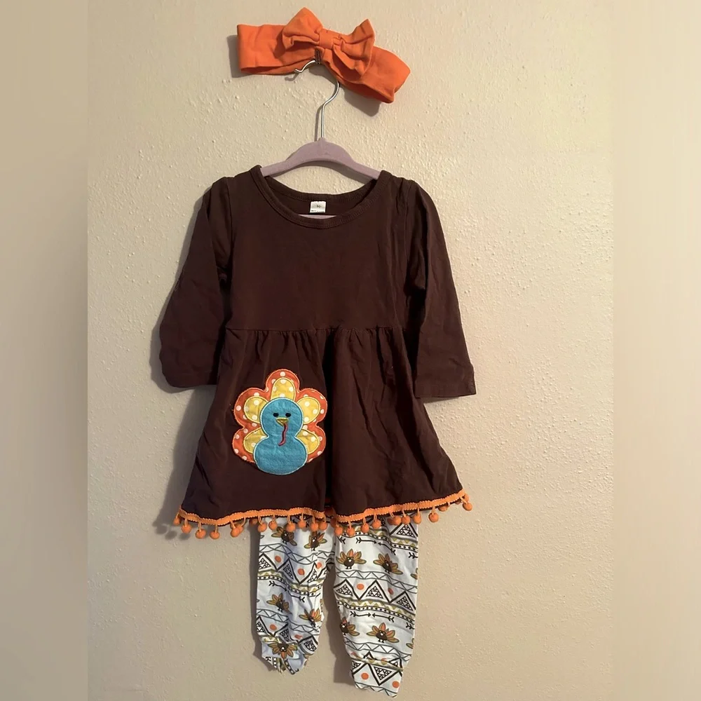Turkey themed Thanksgiving outfit. Worn once. Like new. Holiday ready!